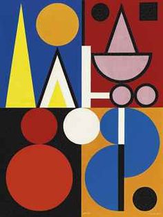 an abstract painting with different colors and shapes on it's surface, including circles