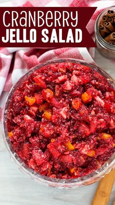 cranberry jello salad in a glass bowl