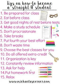 a poster with the words tips on how to become a straight - line student in pink