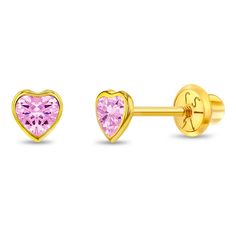 This sweet pair of small screw back earrings for girls are crafted entirely of 14k yellow gold and adorned with a stunning heart cubic zirconia stone in a bezel setting. Equipped with screw backs they will stay safely in place and your little girl will be super comfortable wearing them all day and night. A meaningful fine jewelry gift for a loved one, packaged into their own little gift box for your convenience. Earrings For Girls, Thread Earrings, Kids Earrings, Yellow Gold Earring, Girls Earrings, Kids Jewelry, Screw Back Earrings, Metal Stamping, Bezel Setting