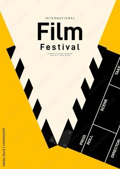 the international film festival poster is shown in black and white, with an abstract yellow background