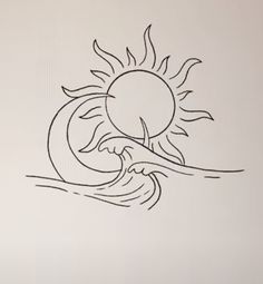 a drawing of a sun on top of a wave