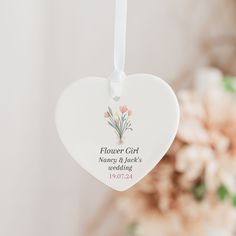 A unique gift idea to say thank you to your flower girl. This delicate ceramic ornament is the perfect way to thank your Flower Girl for the important part she played in your wedding day. It makes a beautiful keepsake gift - a memento of your special day to be treasured for years to come. Featuring a hand-drawn floral bouquet and personalised with "Flower Girl", plus your names and wedding date. Its elegant and minimalist design means it will fit seamlessly into any home, so it can be displayed Flower Girl Gifts From Bride, Gifts From Bride, Flower Girl Flower, Thank You Flowers, Girl Flower, Drawn Floral, Unique Flower, Quick Gifts, Flower Girl Gifts