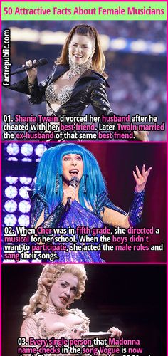 the top ten female entertainers on stage in their respective roles, including one with blue hair