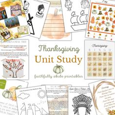 the thanksgiving unit study is filled with pictures and words to help students practice their writing skills