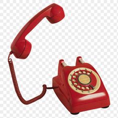 an old fashioned red telephone on a transparent background