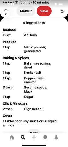 an iphone screen showing the ingredients and instructions to make it