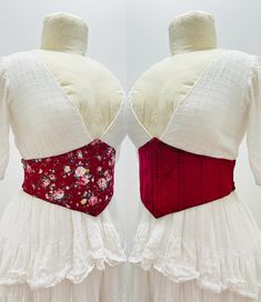 Reversible corset belt inspired by a classic shape with a few modern twists On one side the corset is a red floral roses cotton, the other a deep red velvet. Laced with a matching 4m cotton cord in a way that facilitates the swapping between the two sides with ease.  A fabulous addition to any wardrobe This is a finished item available in only one size, it's closed measurements are Waist- 36" Approximately size 2XL if you are unsure about sizing or have any other questions please contact me This Reversible Corset, Deep Red Velvet, Belt Corset, Lace Belt, Corset Belt, Corsets, Red Floral, Deep Red, White Lace