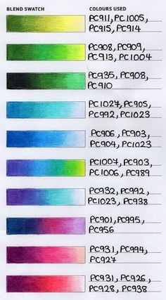 the color chart for different shades of watercolors, including red, green, yellow and blue