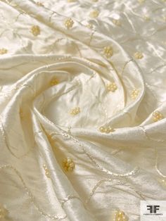 For a special off-white bridal fabric, look at this light cream silk shantung designer fashion fabric with wavy line embroidery and pearl beads. SKU: 12282 Content: 100% Silk Color: Light Cream Width: 43 inches Cream Fabric, Shantung Silk, Light Cream, Cream Silk, Bridal Fabric, Ball Gowns Prom, White Bridal, Ivory Color, Fabric Gifts