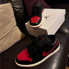 Red, Black, & White Air Jordan Retro 1 Low Casual Shoes. Nike Shoes Red And Black, Black Jordan Shoes With Perforated Round Toe, Air Jordan 1 Low Red, Air Jordan 1 Low Paris, Red Nikes, Jordan 1 Low Red, Jordan Retro 1 Low, Light Pink Sneakers, Black White Jordans