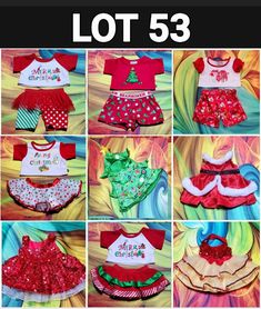 a collage of photos showing different outfits for babies and toddlers with the words lot 53