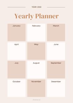 the year planner is shown in beige and white