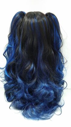 Long 30 inch Sapphire Blue Black Lolita Style Fashion Wig. | Etsy Blue Hair Highlights, Kadeřnické Trendy, Cute Hair Colors, Fesyen Rambut, Hair Color Streaks, Vlasové Trendy, Dyed Hair Inspiration, Hair Streaks, Wolf Cut