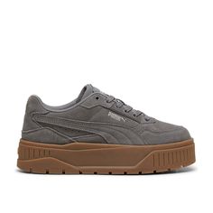 Brown Platform Sneakers, Cute Puma Shoes, Casual Gray Platform Sneakers For Streetwear, Gray Skate Shoes With Gum Sole For Sports, Sporty Gray Platform Sneakers For Streetwear, Gray Gum Sole Sneakers For Sports, Gray Sports Sneakers With Gum Sole, Gray High-top Platform Sneakers For Sports, Gray Round Toe Platform Sneakers For Streetwear