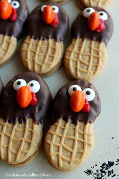 chocolate covered cookies decorated to look like turkeys