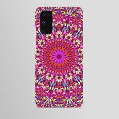 a phone case with an abstract flower design on the front and back cover in pink, red