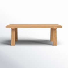 a wooden bench sitting on top of a white floor