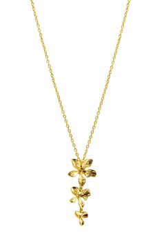 Show off nature-inspired shine with this glossy necklace suspending a triple flower drop pendant finished in 14-karat gold plate. 16" length; 2" extender; 3/4"W x 2"L pendant 14k-gold plate Imported Gold Earrings And Necklace Set, Prom Necklaces Gold, Stacked Gold Necklaces, Prom Jewelry Gold, Necklaces Prom, Gold Prom Jewelry, Unique Gold Necklace, Thick Gold Chain Necklace, Good Necklace