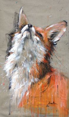 a painting of a fox with its eyes closed