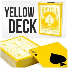 yellow deck playing cards with the words bicycle on it and an image of a card