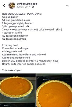 an image of pumpkin pie in the oven with instructions on how to bake it