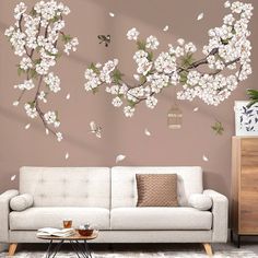 Amazon.com: decalmile Large Flower Tree Branch Wall Decals White Blossom Floral Birds Wall Stickers Living Room Bedroom Office Wall Decor : Tools & Home Improvement White Wall Stickers, Tiles Furniture, Wall Art Tree, Tree Branch Wall, Room Window, Peeling Paint, Art Tree, Wall Stickers Bedroom, Wall Stickers Living Room