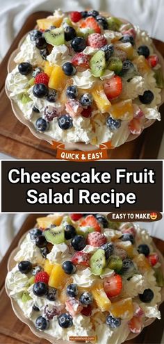 cheesecake fruit salad recipe on a wooden platter