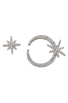 Nebeski Earrings – Shop Premium Outlets Celestial Crystal, Premium Outlets, Moon Studs, Moon And Stars, Crystal Stud Earrings, Chic Jewelry, Brass Earrings, Pretty Jewellery, Make A Wish