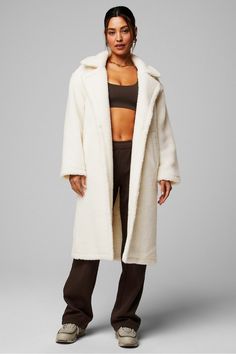 Teddy Long Coat Fabletics white female Activewear >> Womens >> Jackets & Outerwear >> Jackets regular Everyday White Teddy Coat, Black Teddy Jacket, Long Teddy Coat, Cheetah Print Jacket, Hoodie Jacket Women, Teddy Fabric, Sherpa Coat, Cozy Jacket, Half Zip Jacket