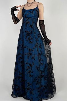 shop 50+ vintage y2k 90s dresses on our depop! #prom #promdresses #promdresseslong #promdresses2024 #goth #gothgirl #grunge #gothic #vintage #vintagedress Black And Blue Formal Dress, 90s Formal Dress Vintage, 90s Gothic Prom Dress, 90s Goth Dress, 90 Prom Dress, 90’s Prom Dresses, 90s Prom Dress Grunge, Blue Fancy Dress, Grunge Prom Dress