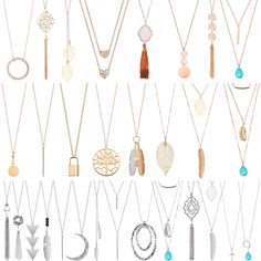 PRICES MAY VARY. 30 Long Pendant Necklace Set: You can receive 30 different styles of women's long pendant necklaces, fashionable and exquisite Layer leaf necklace, simple bar necklace, round pendant necklace, tassel necklace, arrow pendant necklace, moon pendant long necklace...abundant shapes and various colors combination. To meet your daily wearing needs. Variety of styles: these necklaces have different patterns, such as leaf, circle and so on, which can be matched with sweater, dress, coat Necklace Set Simple, Statement Sweater, Arrow Pendant Necklace, Circle Bar, Rosary Style Necklace, Celtic Knot Necklace, Sweater Necklace, Arrow Pendant, Round Pendant Necklace