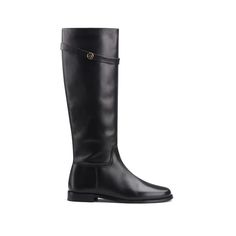 Olivia Mark - Genuine Leather High Shaft Riding Boots with Vintage Small Gold Buckle Over-the-Knee Boots with Cuff Rough Heels, Velvet Heels, Lady Riders, Platform Heels Chunky, Long Boots, Gold Coins, Mid Heel, Belt Buckle, Over The Knee Boots