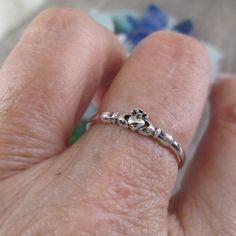 Tiny 925 Sterling Silver Claddagh Ring. Dainty Yet Very Well Made, Not Flimsy. Measures 4mm Wide, Various Sizes Available In The Dropdown. Stamped 925. The Meaning Of The Claddagh Is Perfectly Encapsulated In The Phrase “Love, Loyalty & Friendship”, Or If You Prefer To Speak Gaelic, “Gr, Dlseacht, Cairdeas” (Pronounced “Graw, Deal-Shocked, Core-Jass”). The Unique Design Is A Combination Of Three Symbols: The Heart Represents Love The Crown Represents Loyalty The Hands Represent Friendship The Ve Cute Matching Jewelry For Couples, Silver Dainty Stackable Rings For Mother's Day, Irish Wedding Ring, Claddaugh Ring, Claddagh Wedding Ring, Goth Diy, Jesus Ring, Matching Jewelry For Couples, Claddagh Engagement Ring