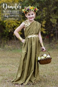 DIY Greek Goddess Costume: DEMETER – Make It and Love It Greek Goddess Diy Costume, Greek Costume Diy, Greek Gods And Goddesses Costumes, Diy Toga, Greek Goddess Costume Diy, Goddess Costume Diy, Greek Goddess Outfit, Greek Mythology Costumes, Mythology Costumes