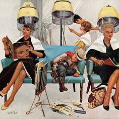 an old fashion magazine cover with people sitting on a couch