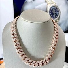 VVS1 Moissanite Studded Rose Gold Plated 18mm Icedout Cuban Link Chain Necklace Ice Jewelry, Cuban Necklace, Rapper Jewelry, Gold Cuban Link Chain, Cuban Link Necklace, Miami Cuban Link Chain, Expensive Jewelry Luxury, Vvs Diamond, Miami Cuban Link