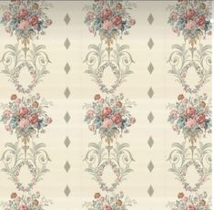 an old wallpaper with flowers and leaves on the back ground, in pastel colors