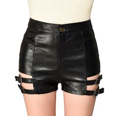 Black Punk High Waist PU Leather Shorts on Storenvy Types Of Shorts, Black Punks, Fashion Bottoms, Leather Shorts, Leather Buckle, Online Fashion Stores, Alternative Fashion, Black Faux Leather, Maquillaje De Ojos