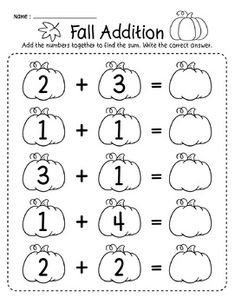 an addition worksheet for fall with pumpkins