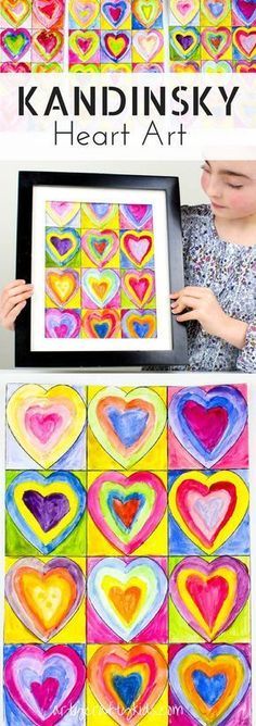 two pictures with hearts on them and the words kandkinsky heart art