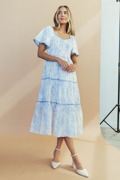 Mormon Hoco Dresses, Cute Church Dresses For Teens, Dusty Blue Midi Dress, Church Dresses For Teens, Lds Church Dresses, Cheap Pretty Dresses, Modest Blue Dress, Lds Church Outfits, Lds Dresses