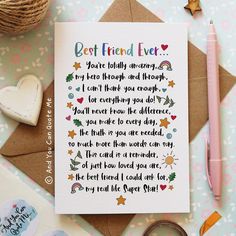 a card with the words best friend ever on it next to some crafting supplies