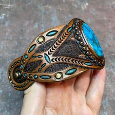 Southwestern Style Leather Bracelet As Gift, Southwestern Leather Bracelet As A Gift, Artisan Concho Cuff Bracelet As Gift, Southwestern Leather Bracelet As Gift, Artisan Cuff Bracelet With Concho As Gift, Handmade Leather Turquoise Bracelets, Artisan Bracelet With Concho As Gift, Handmade Leather Bracelet In Turquoise, Artisan Concho Bracelets For Gift