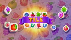 the title screen for tile guruu with fruits and vegetables on it, surrounded by tiles