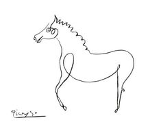 a black and white drawing of a horse with its head turned to the side,