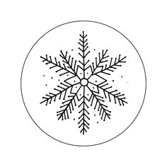 a black and white snowflake in a circle