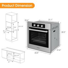 Enjoy your cooking time with this electric single wall oven! With the convenient built-in handles, you can easily move our oven to your kitchen and install it in your cabinet. The utility accessories included and 5 different rack positions allow you to place the food in the desired position. Thanks to the knob control panel for easy operation, you can just turn the oven function selector knob to choose from the 5 preset cooking modes, or select your desired temperature and cooking time. Our temp Oven Microwave Combo Wall Cabinet Dimensions, Utility Accessories, Oven Cabinet, Convection Cooking, Electric Wall Oven, Pan Rack, Single Wall Oven, Stainless Steel Oven, Tempered Glass Door