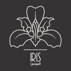 an iris flower with the word iris written in arabic on a black background, illustration