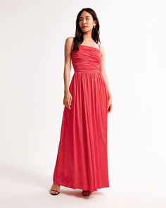 Flattering longer-length maxi dress in our shiny satin fabric, featuring a square neckline, adjustable straps, a smocked lace-up back, ruching details along the bodice and a voluminous skirt. Voluminous Skirt, Womens Maxi Dresses, Square Neckline, Long Length, Satin Fabric, Women's Dresses, Abercrombie Fitch, Jumpsuit Dress, Bodice